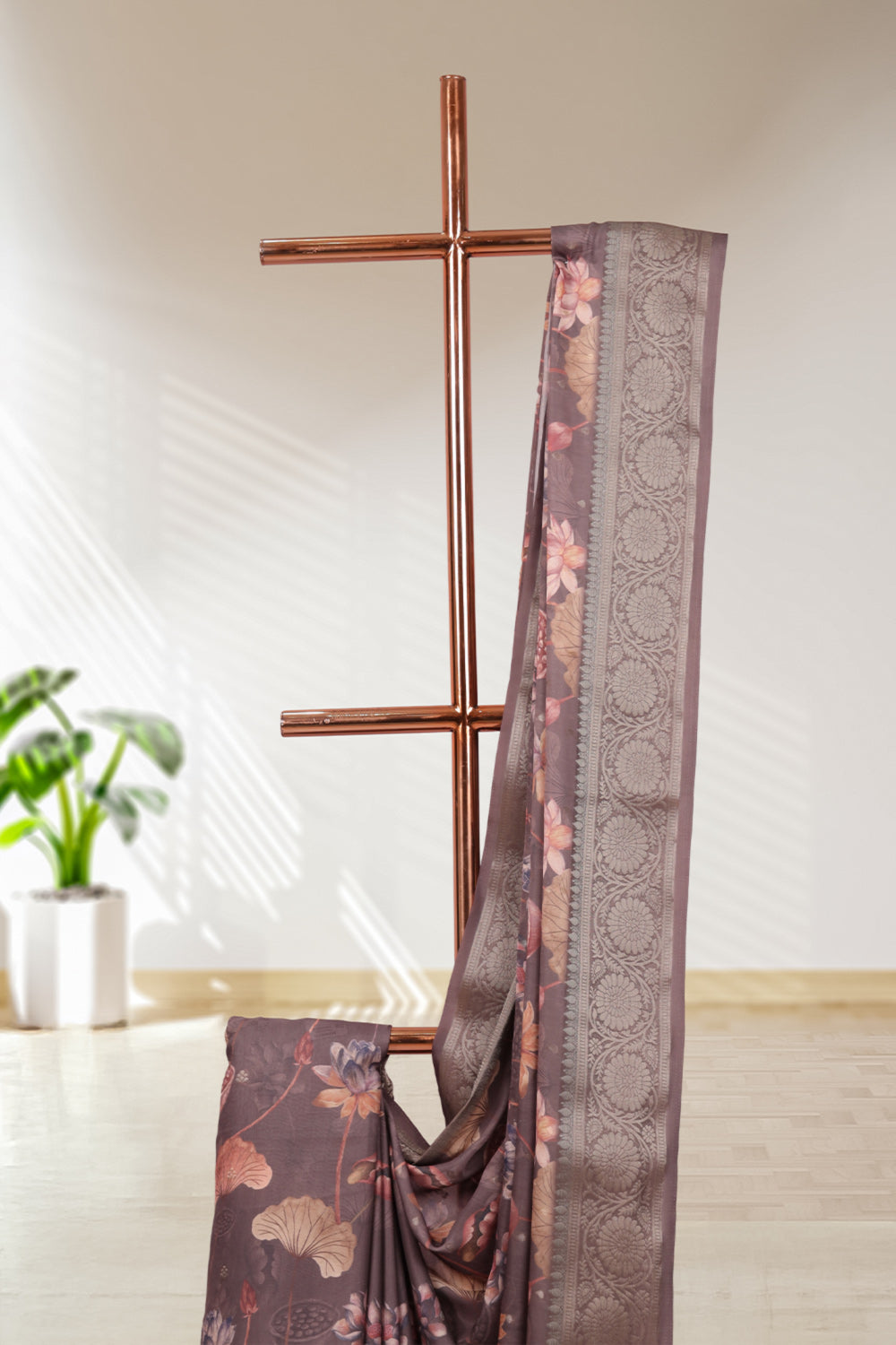 Grey Semi Crepe Saree