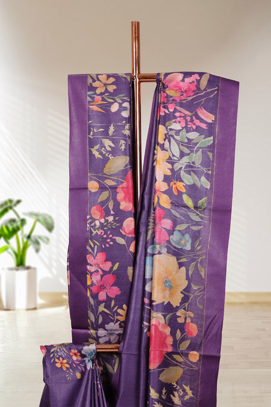 Dark Violet Tussar Silk Saree