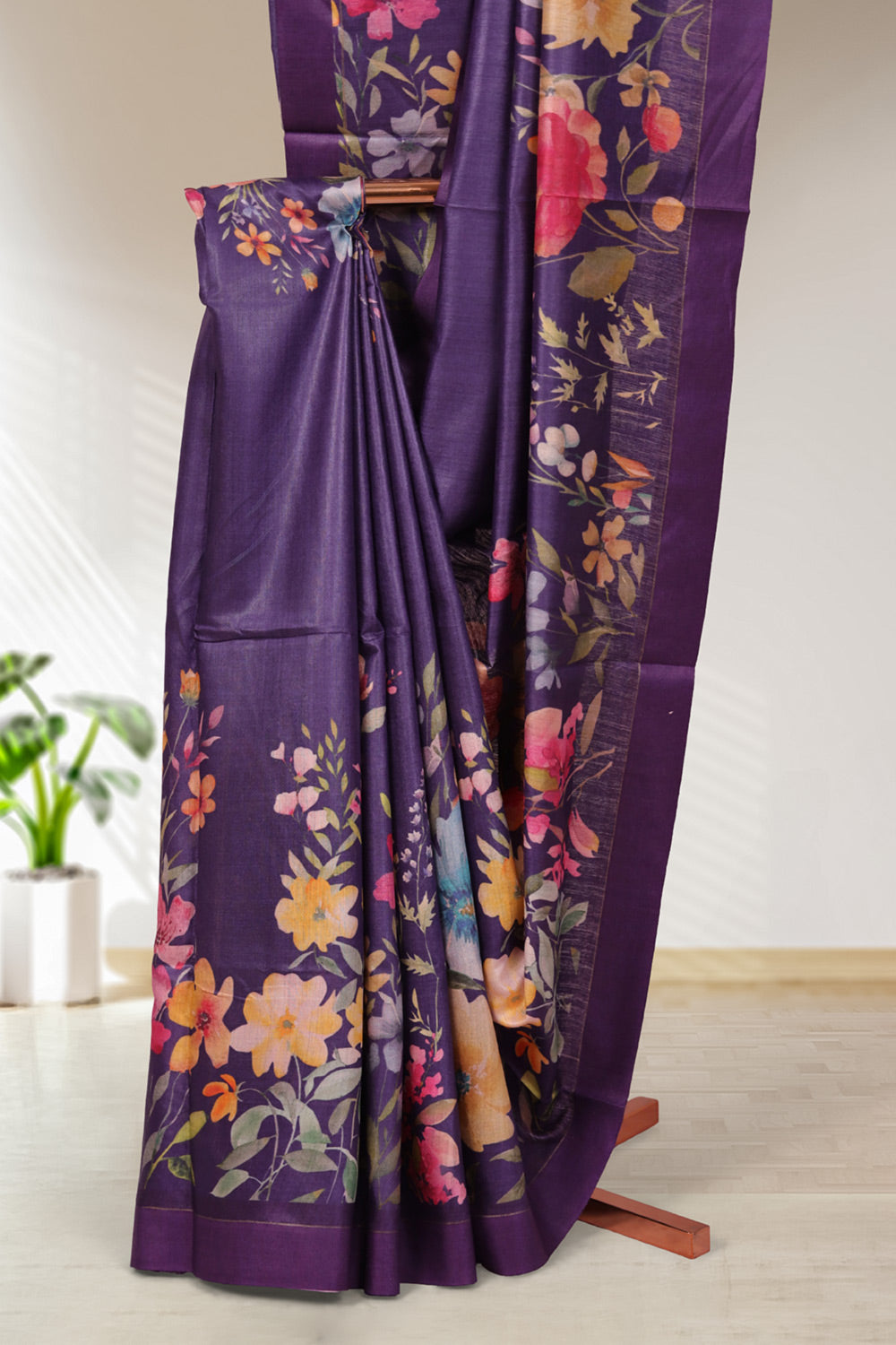 Dark Violet Tussar Silk Saree