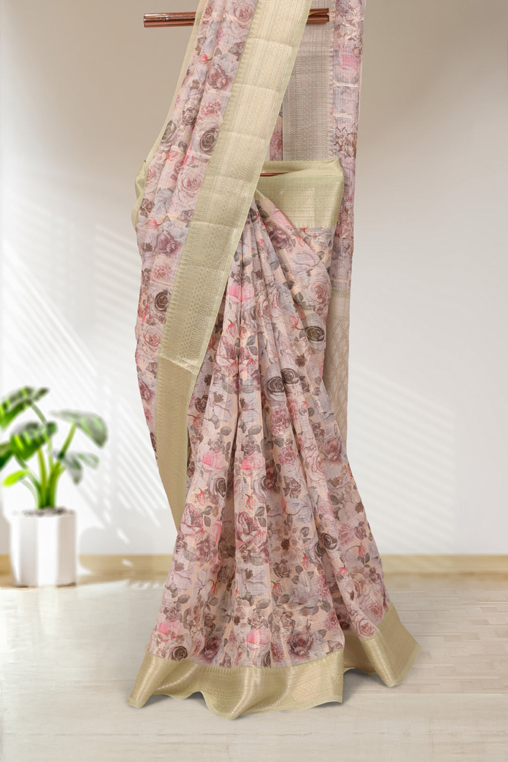 Cream Semi Tissue Saree