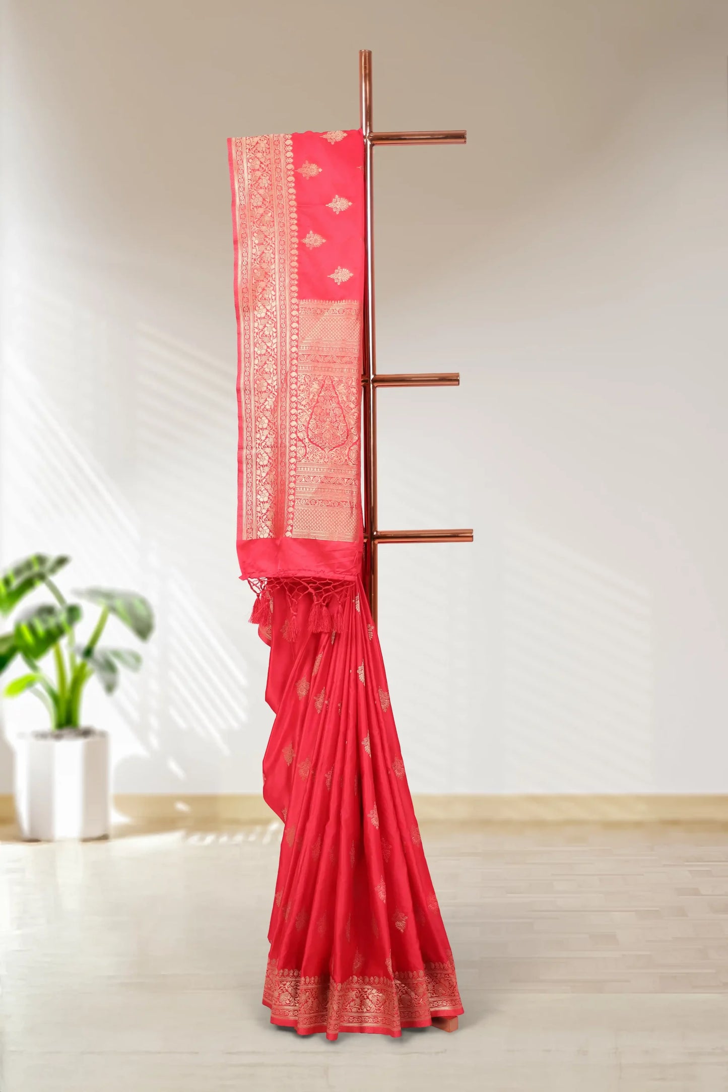 Red Satin Banarasi Saree