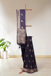 Navy Blue Satin Banarasi Saree