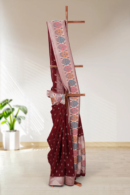 Maroon Georgette Saree