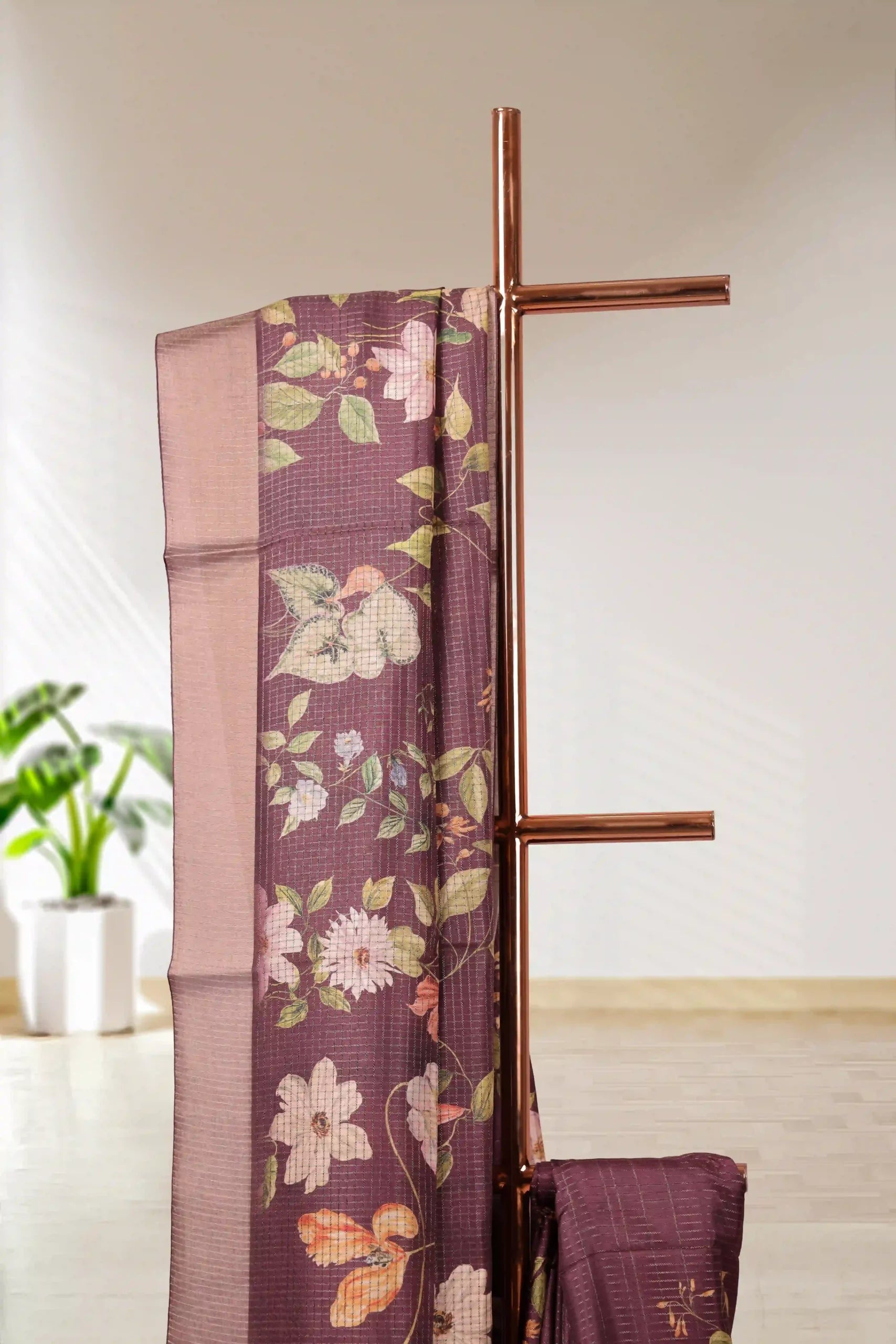 Wine Semi Tussar Saree