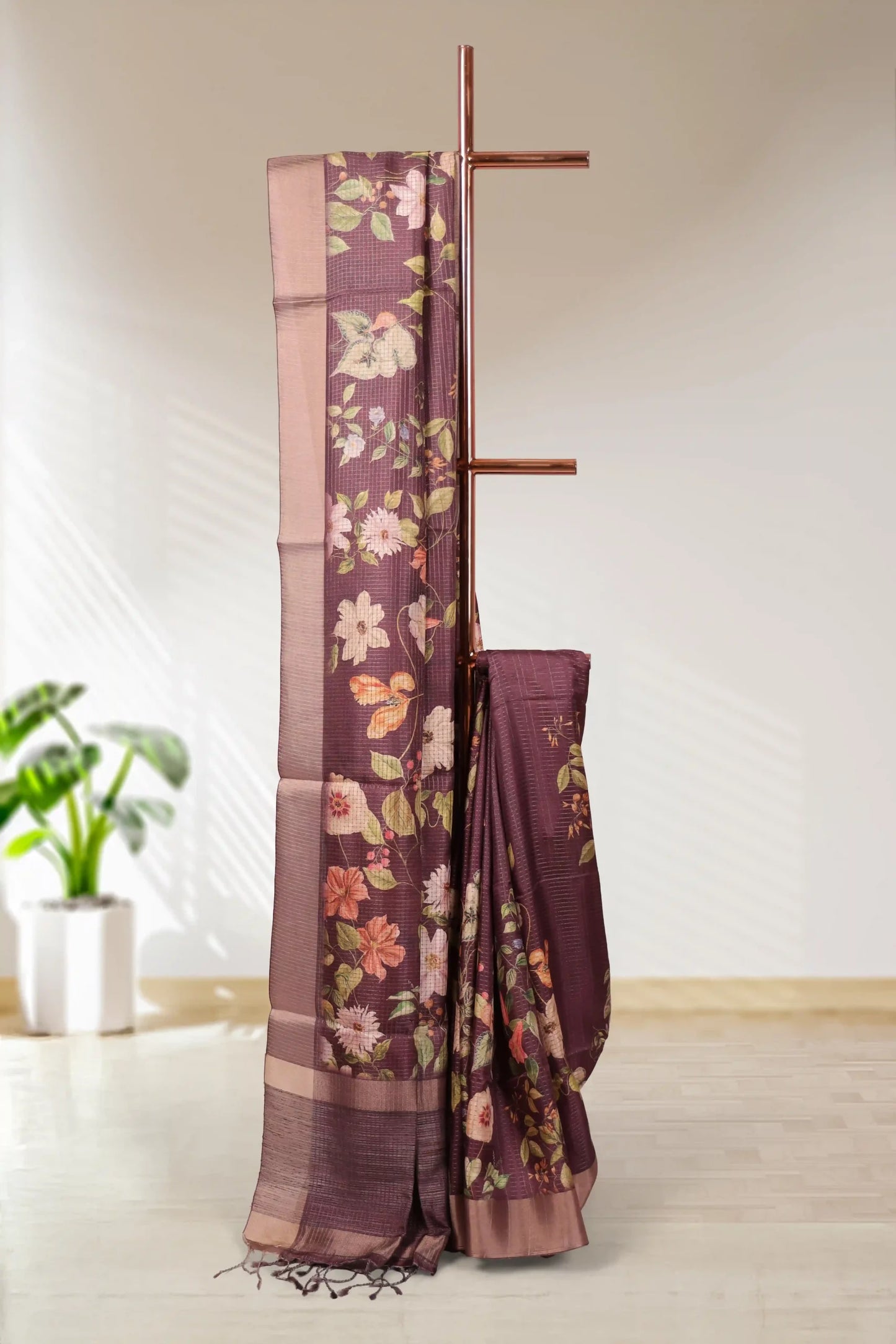 Wine Semi Tussar Saree