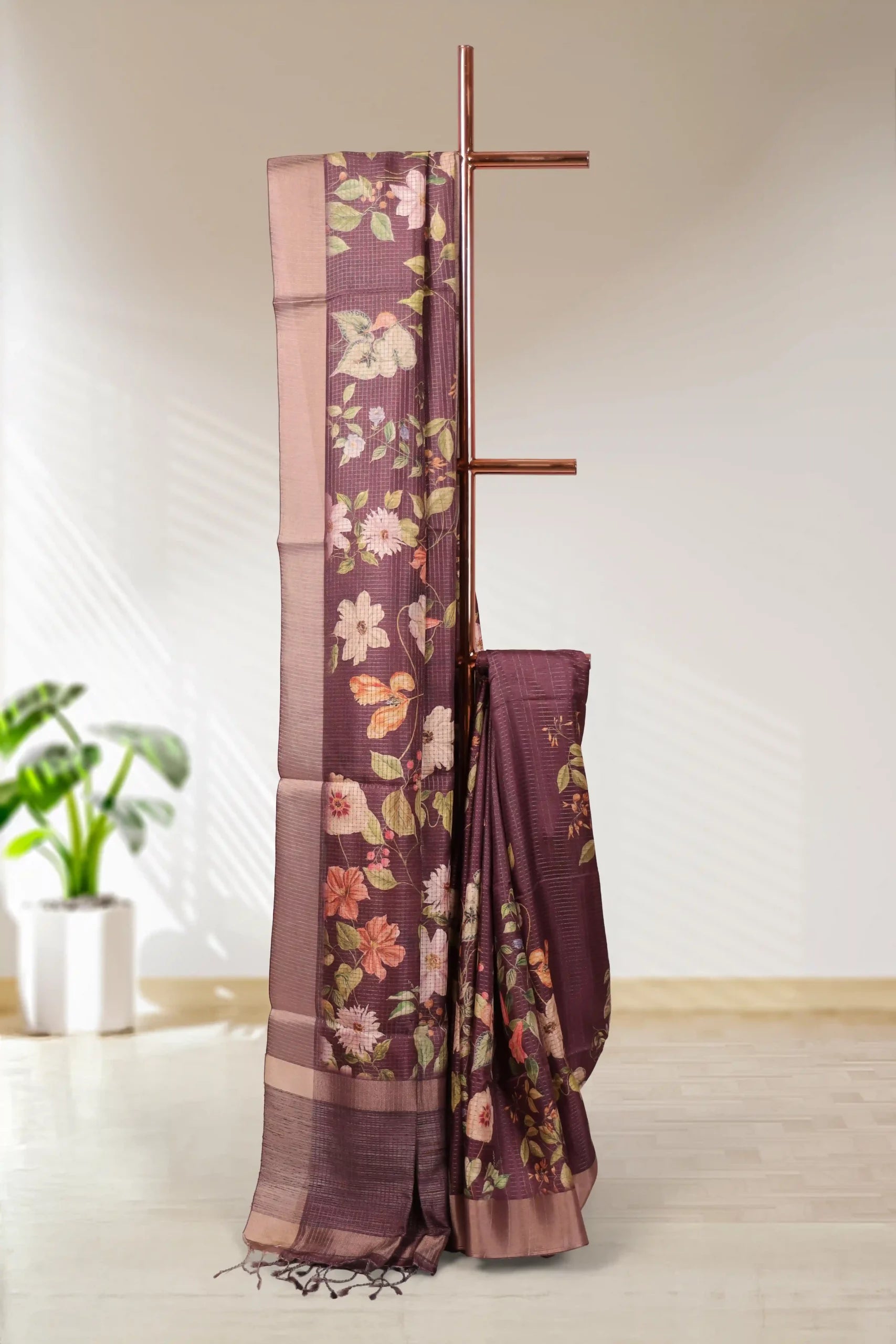 Wine Semi Tussar Saree