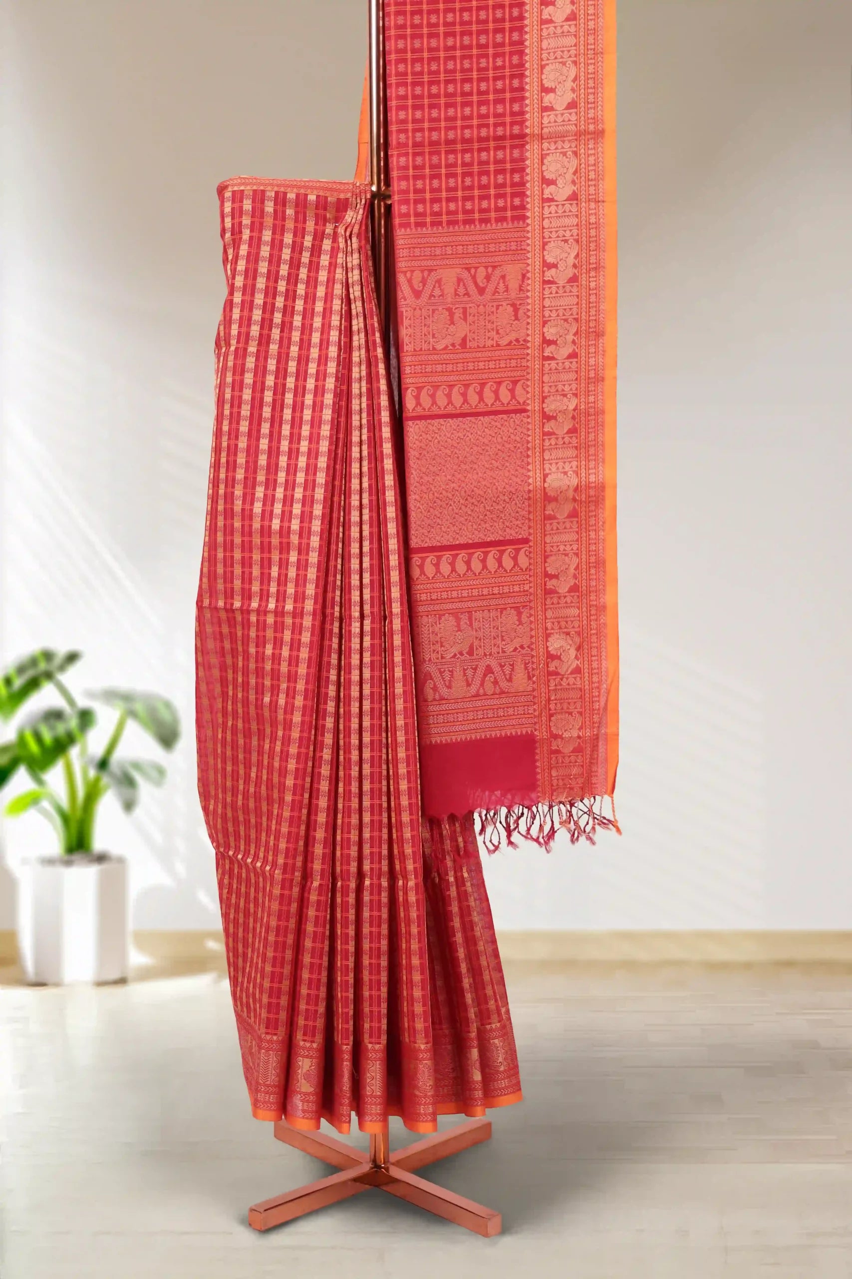 Maroon Cotton Saree