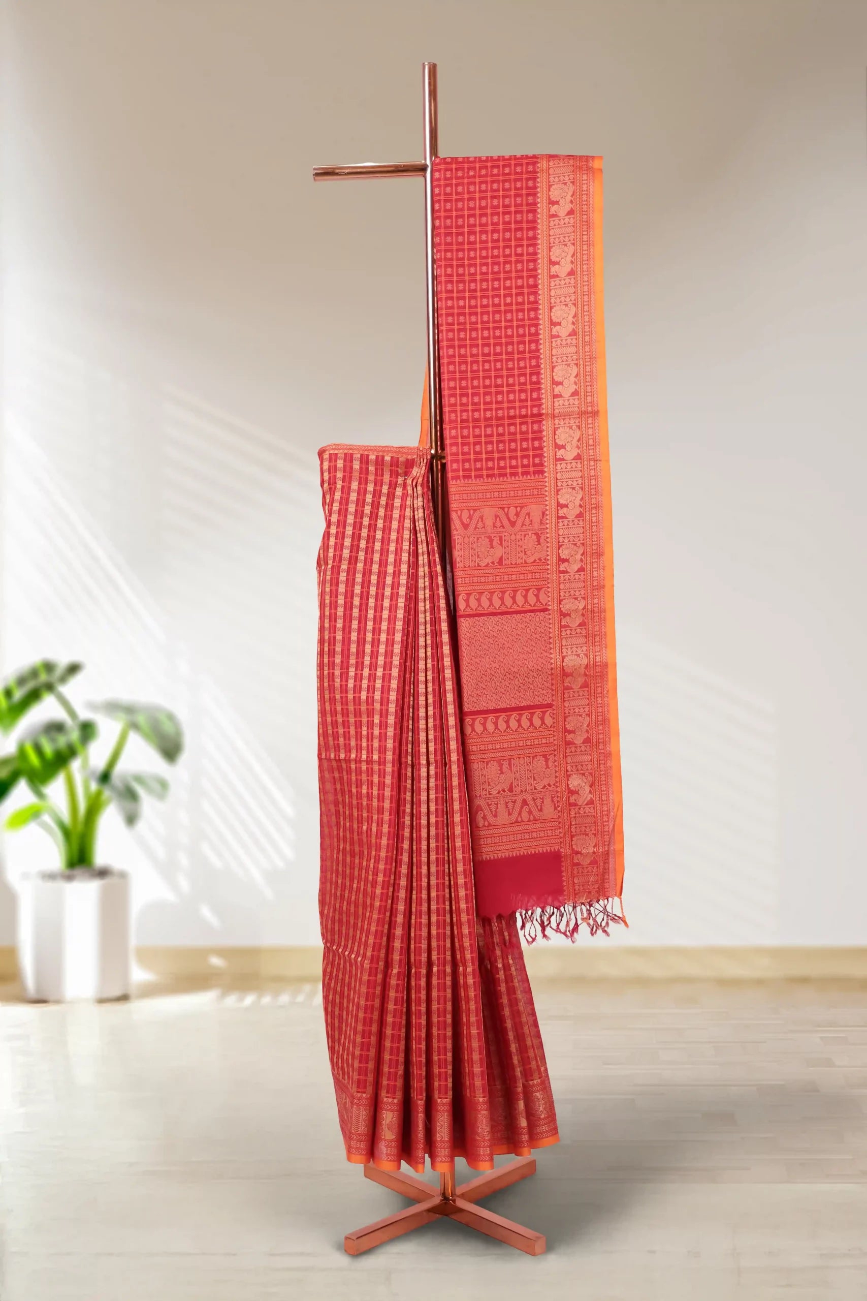 Maroon Cotton Saree