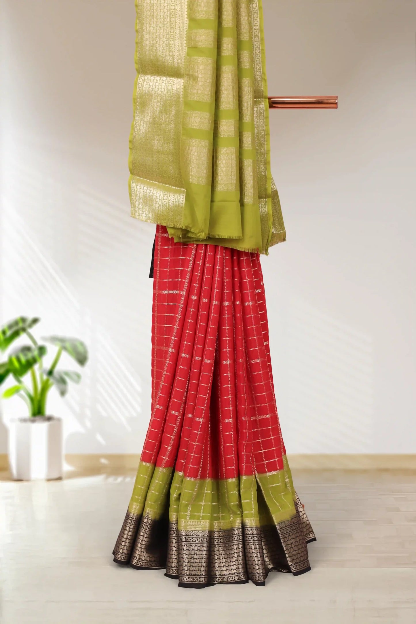 Red Semi Banarasi Saree
