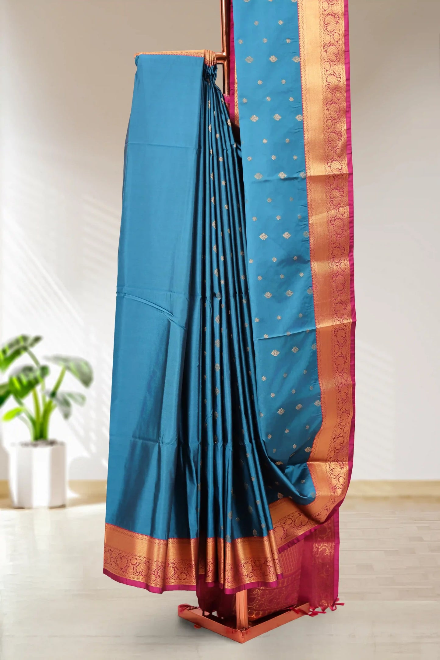 Peacock Blue Semi Silk Saree