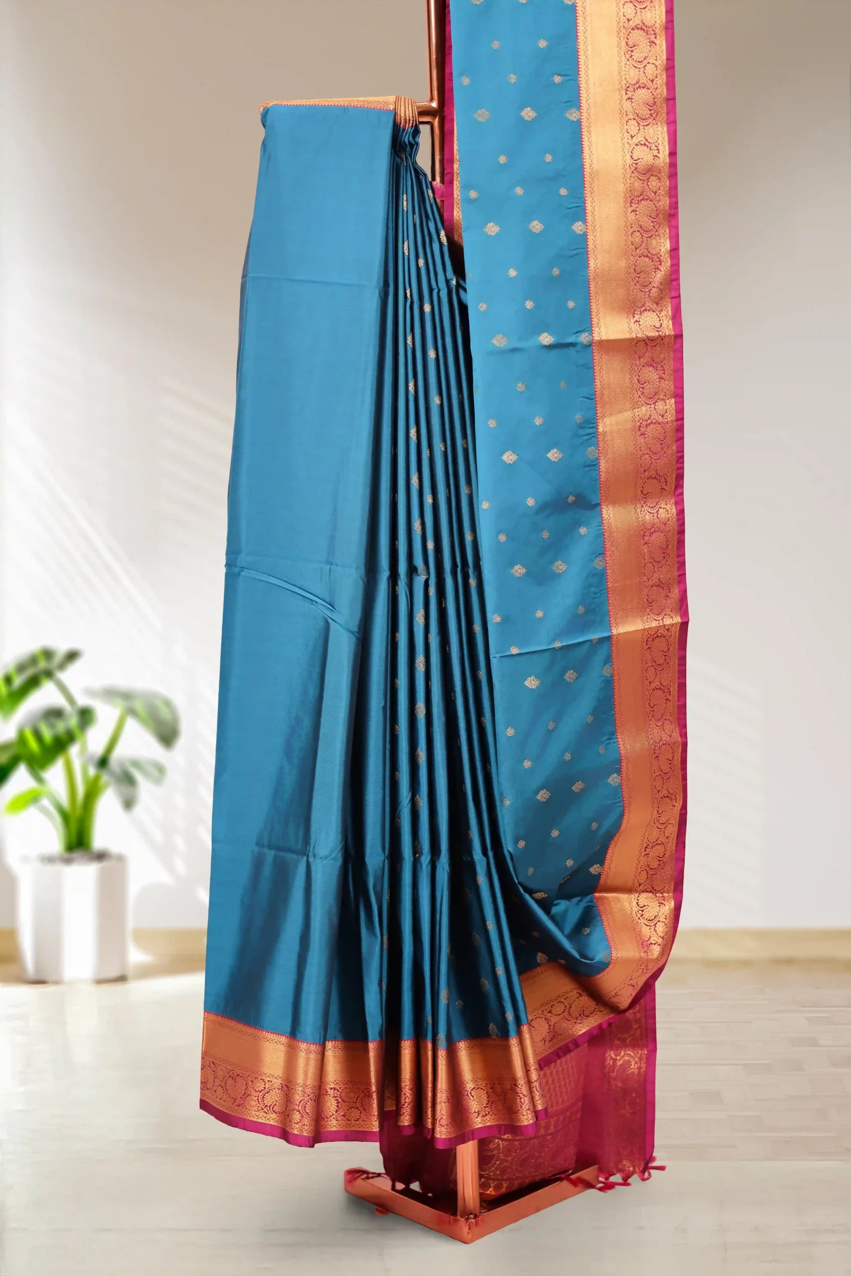 Peacock Blue Semi Silk Saree