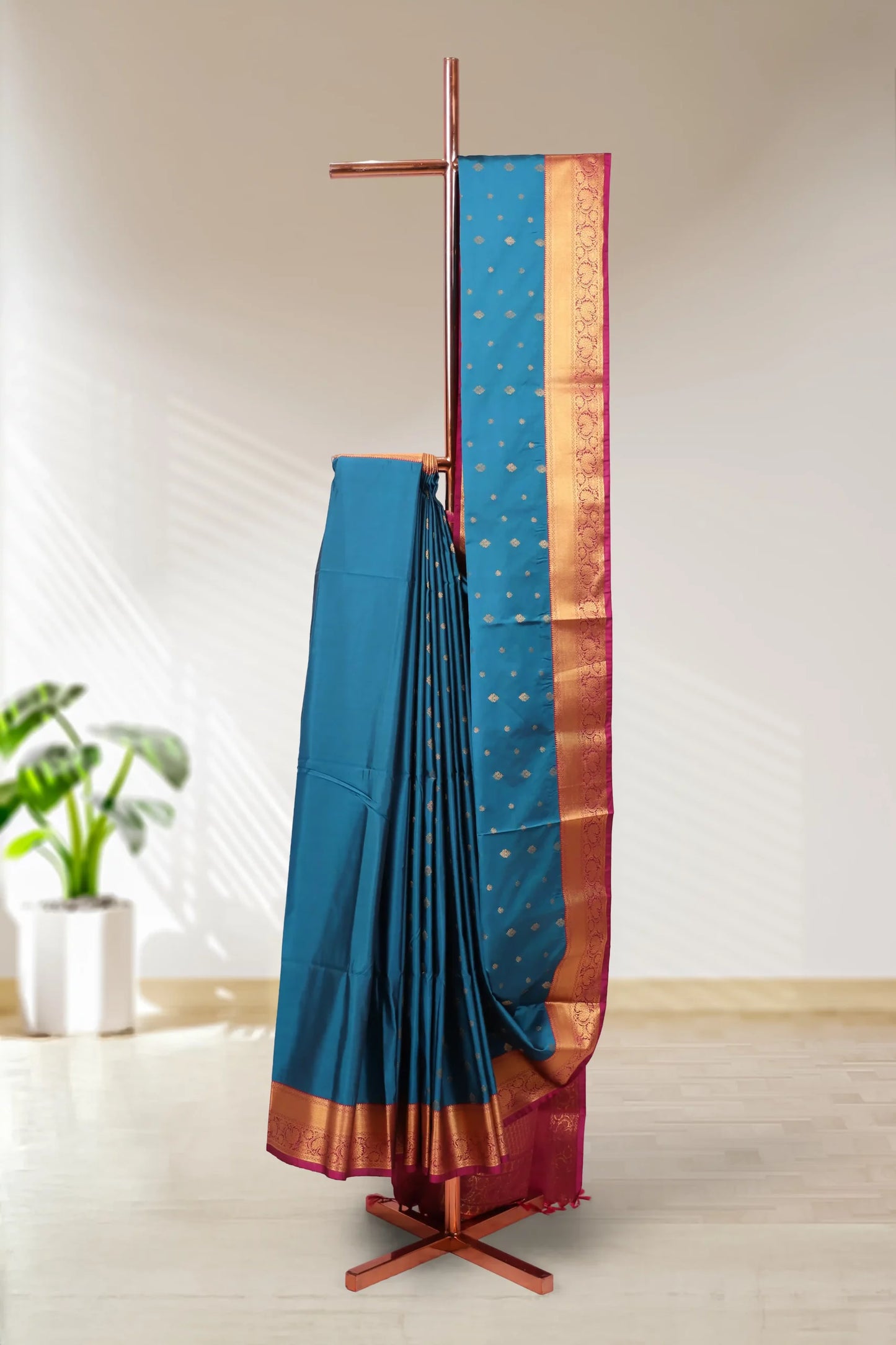 Peacock Blue Semi Silk Saree