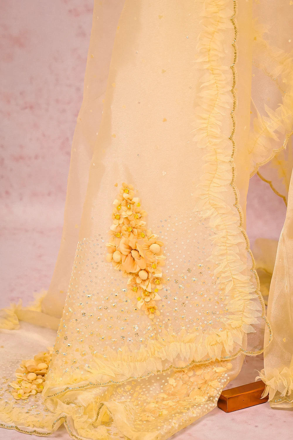 Lemon Yellow Tissue Organza Saree