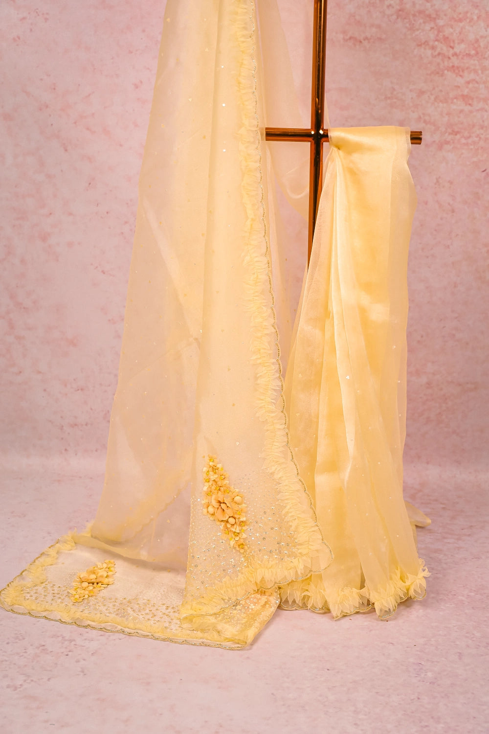 Lemon Yellow Tissue Organza Saree