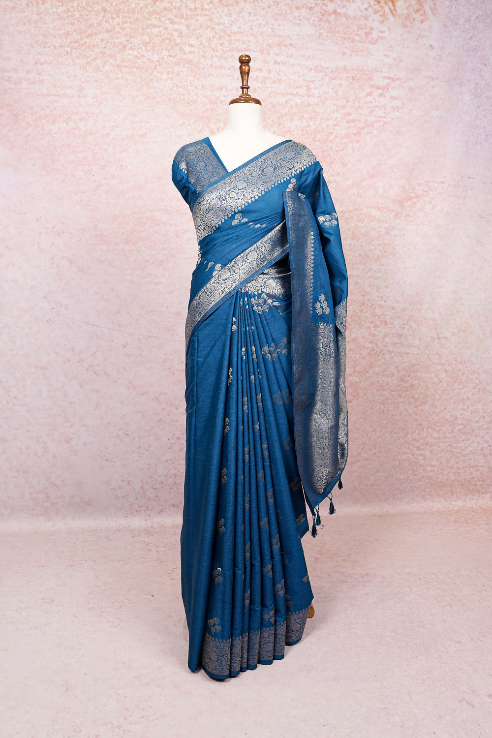 Blue Semi Jute Saree