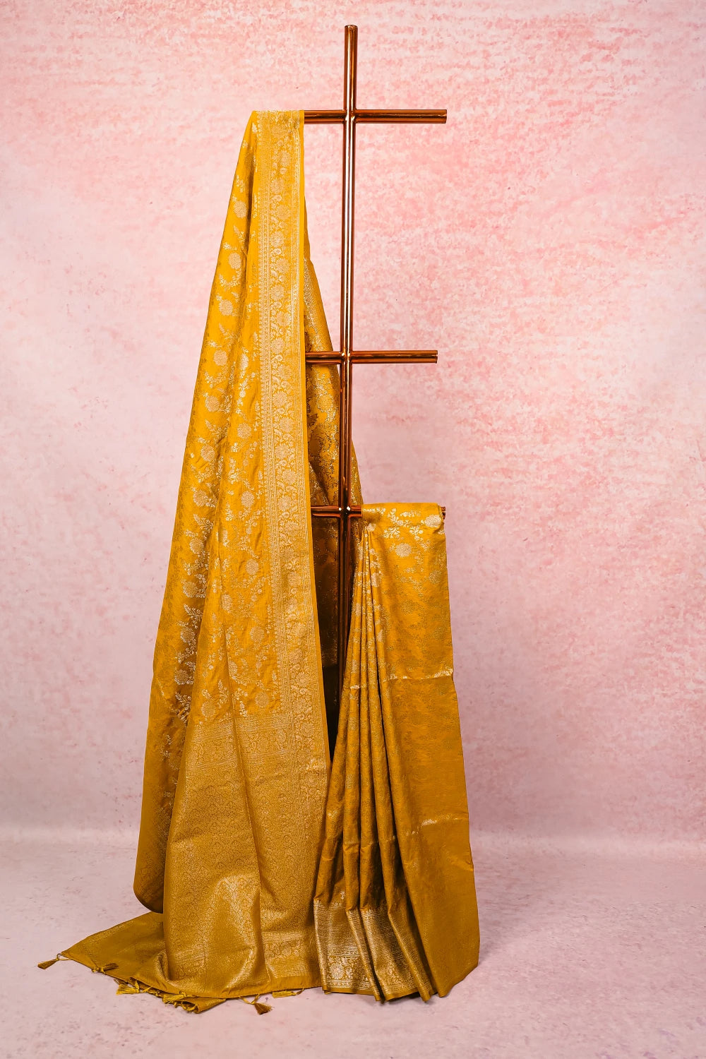 Mustard Yellow Semi Jute Saree