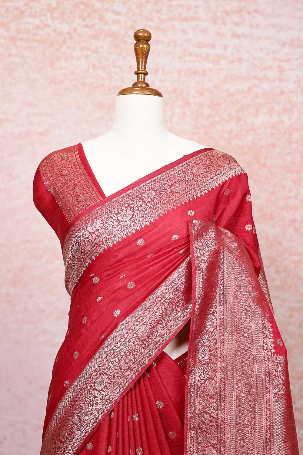 Maroon Red Semi Jute Saree