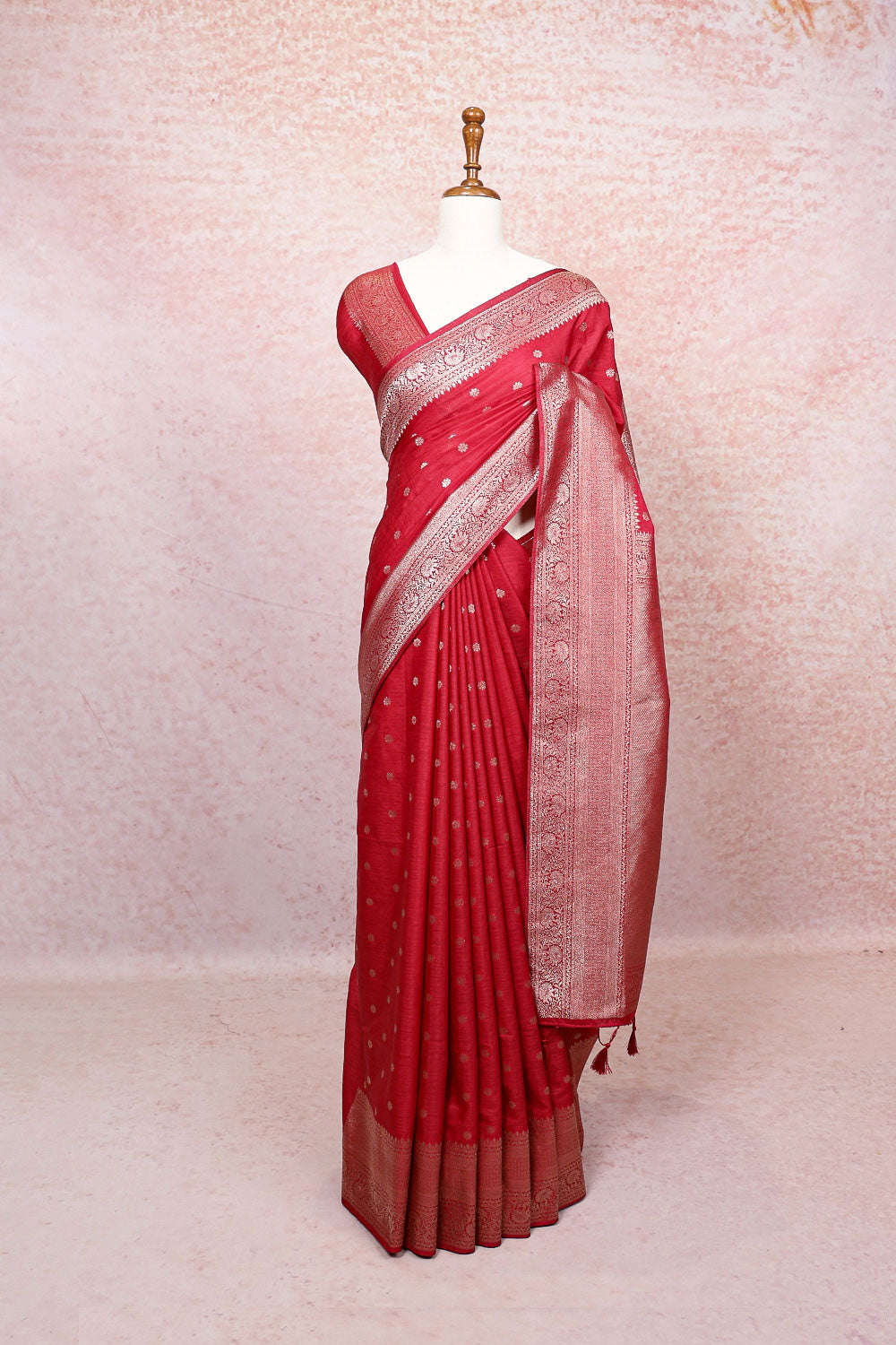 Maroon Red Semi Jute Saree