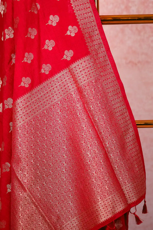 Maroon Red Semi Jute Saree