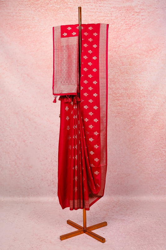 Maroon Red Semi Jute Saree