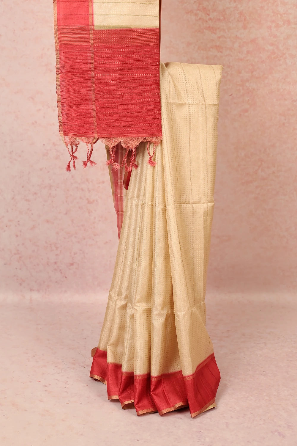 Golden Cream Semi Tussar Saree