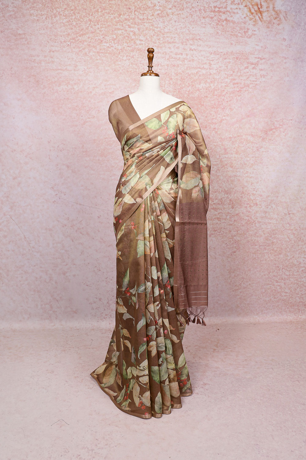 Brown Semi Tissue Saree