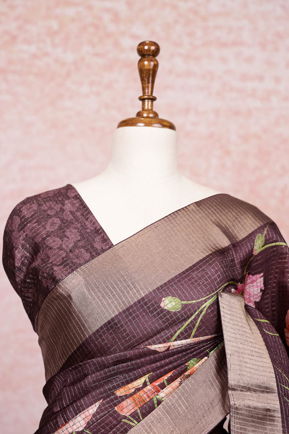 Wine Semi Tussar Saree