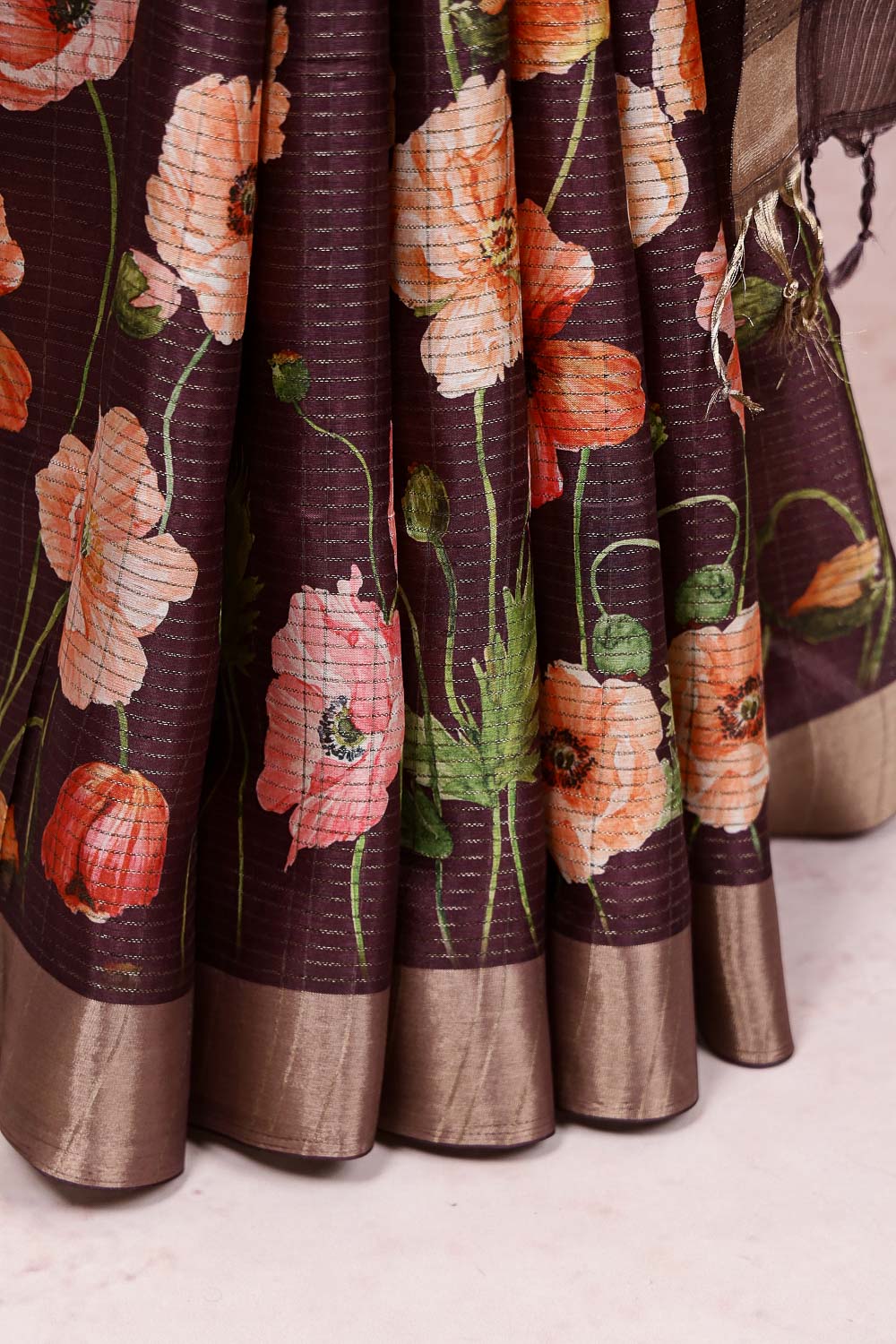Wine Semi Tussar Saree