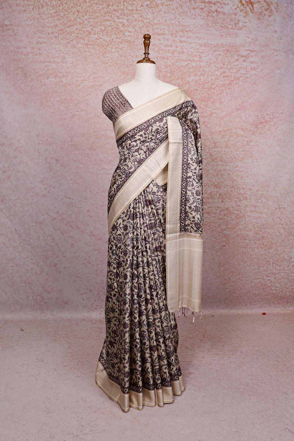 Cream Semi Tussar Saree