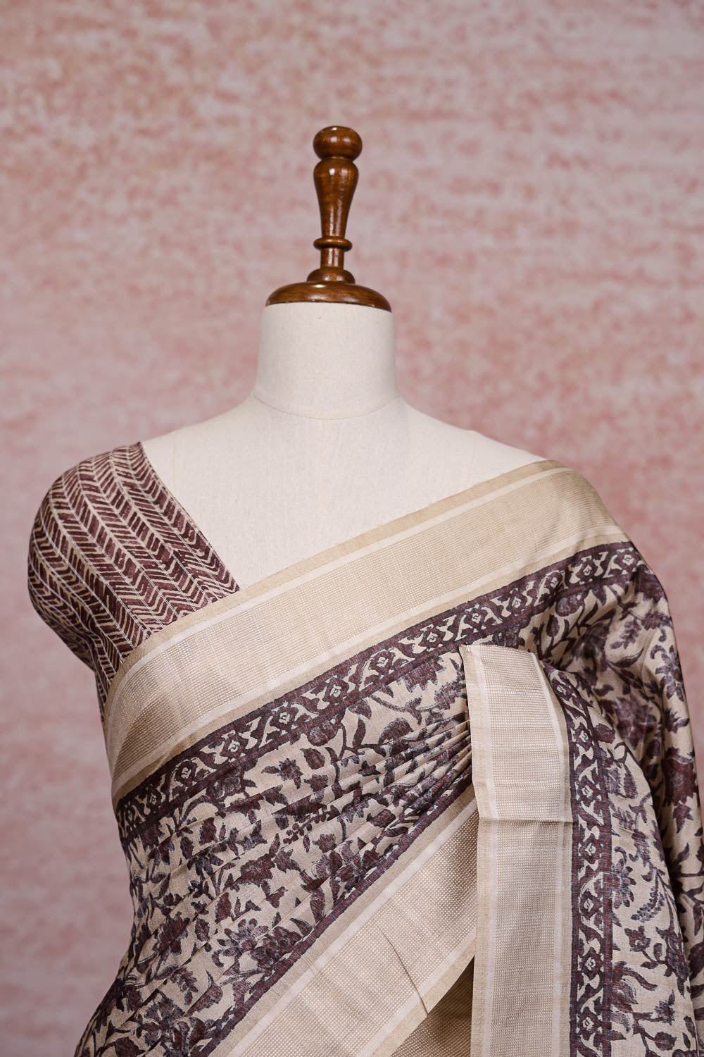 Cream Semi Tussar Saree