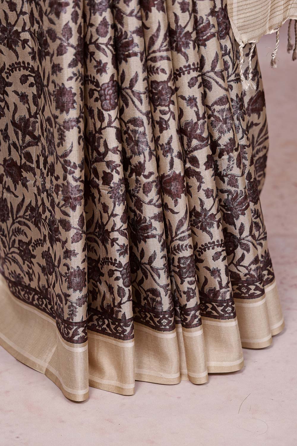 Cream Semi Tussar Saree