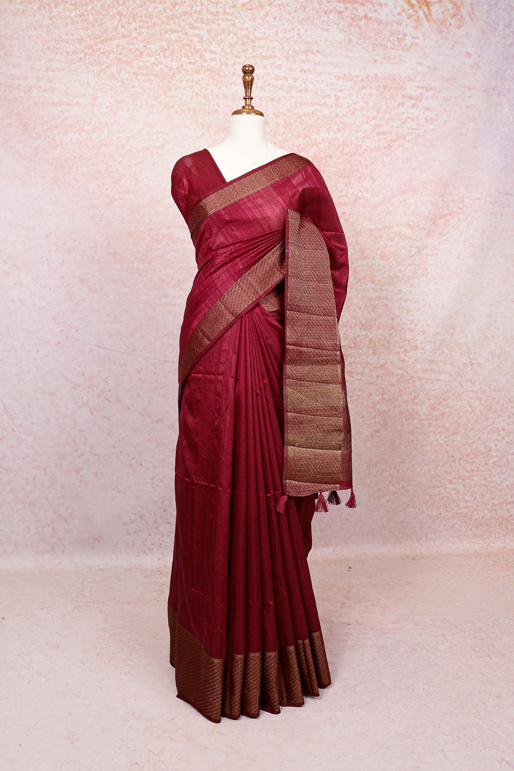 Maroon Semi Jute Saree