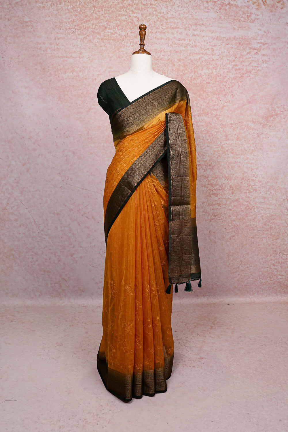 Mustard Yellow Semi Jute Saree