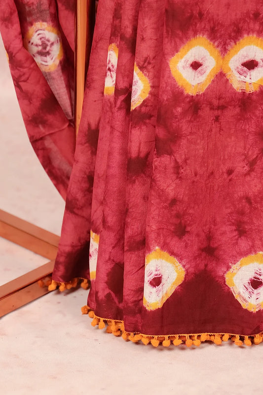 Wine Cotton Saree