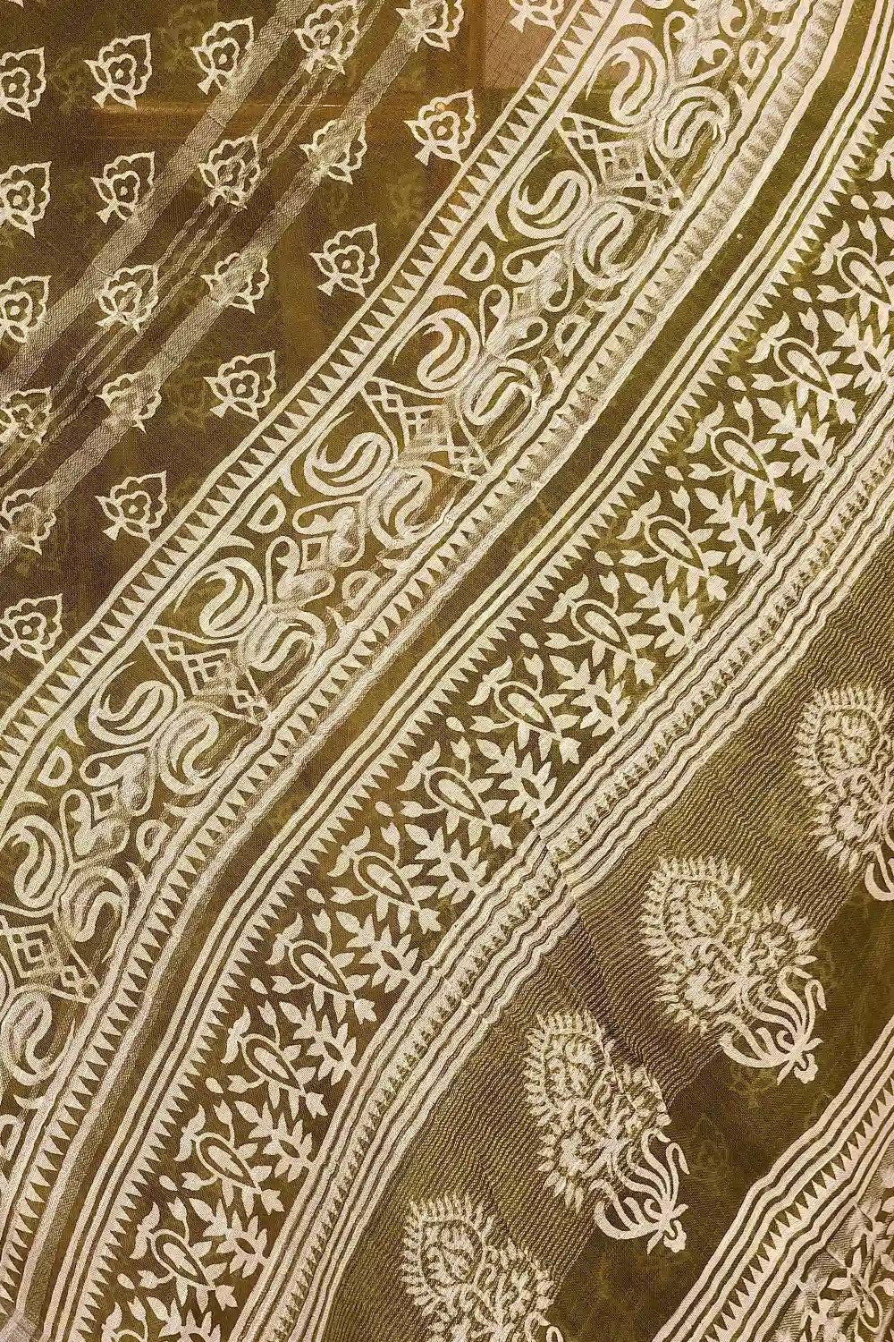 Olive Green Semi Linen Saree