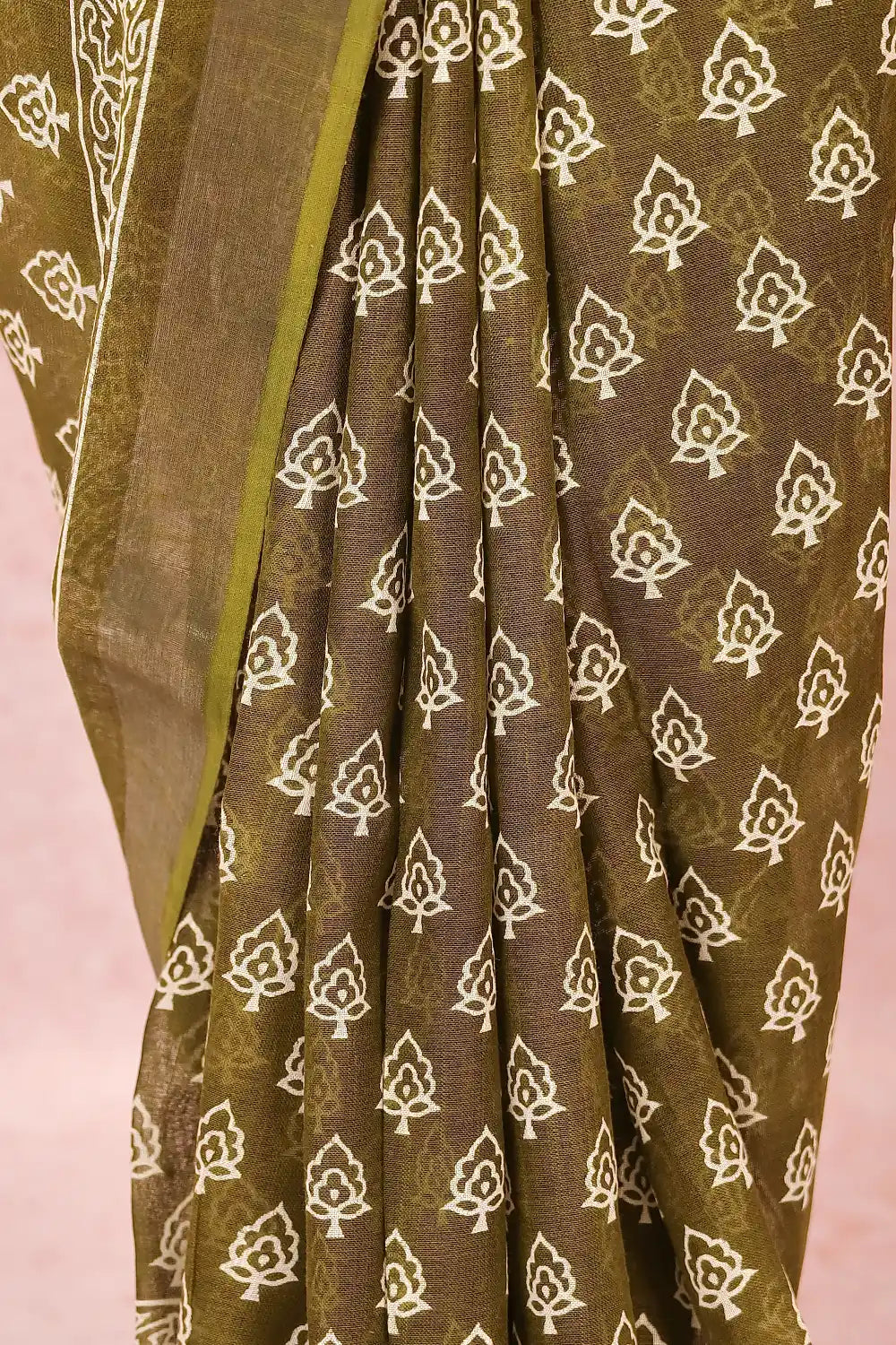 Olive Green Semi Linen Saree