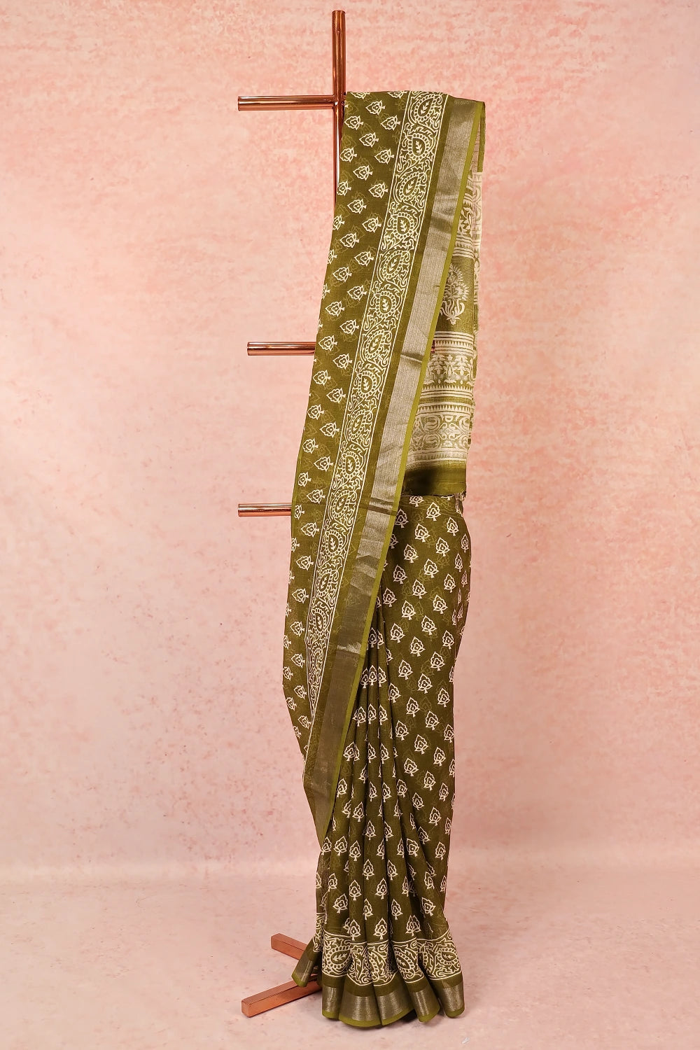 Olive Green Semi Linen Saree
