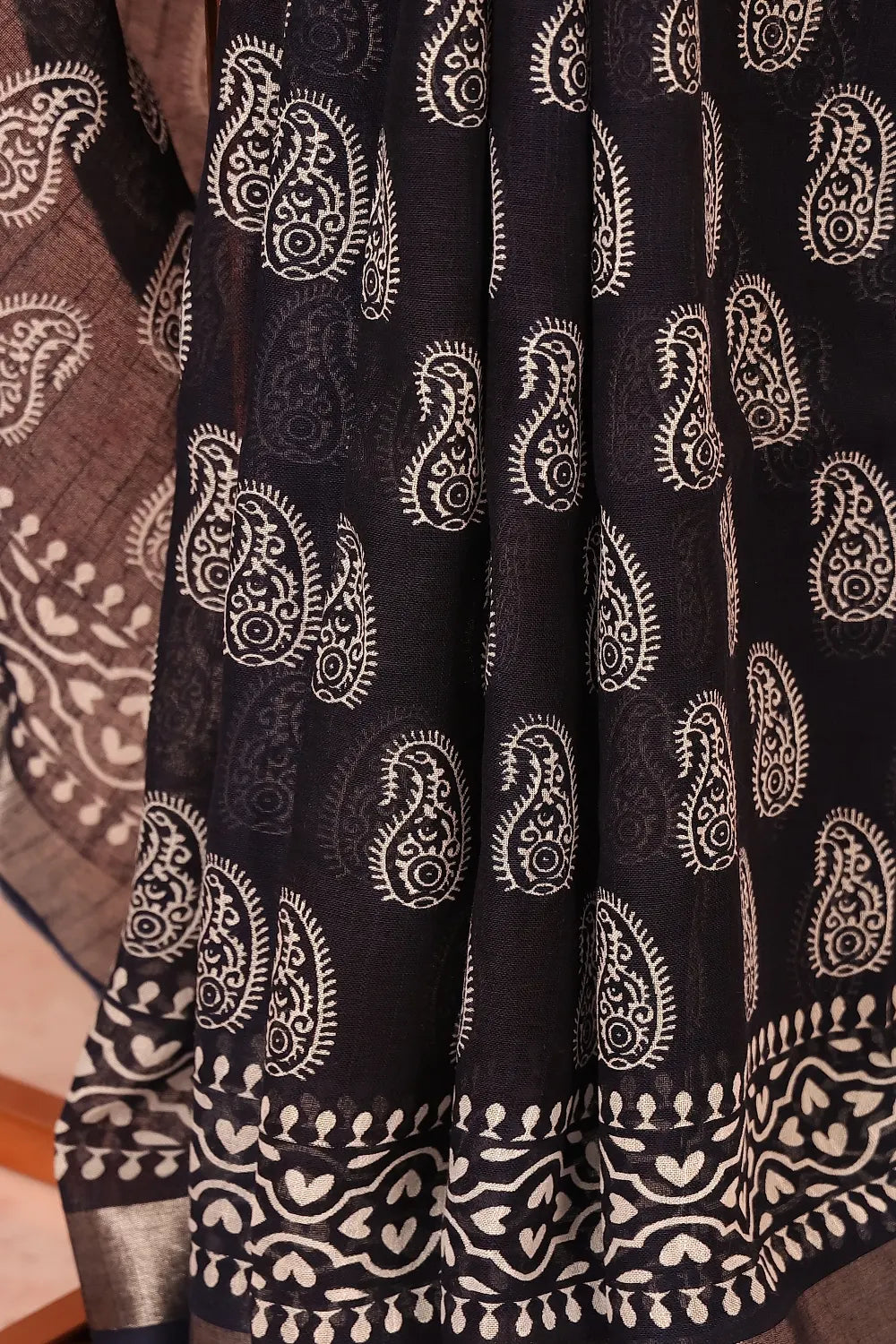 Navy Blue Semi Linen Saree
