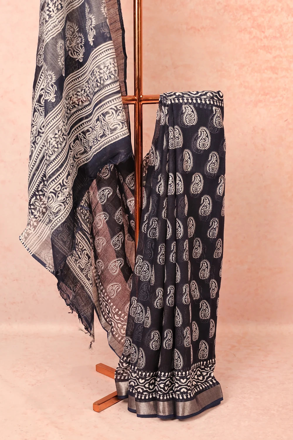 Navy Blue Semi Linen Saree