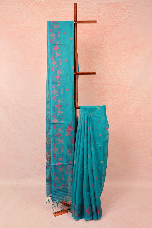 Greenish Blue Cotton Saree