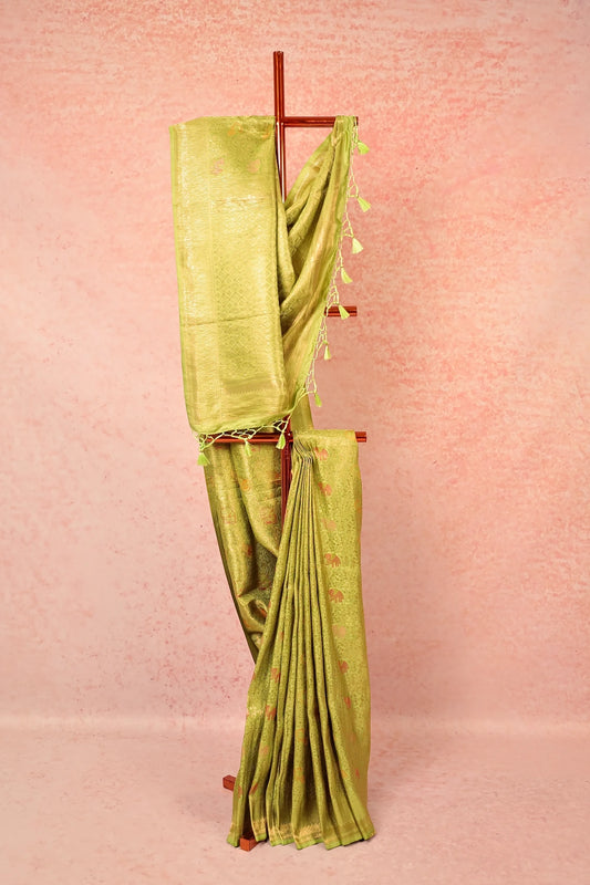 Pista Green Semi Banarasi Saree