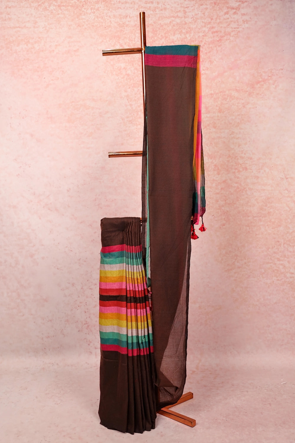 Brown Semi Linen Saree