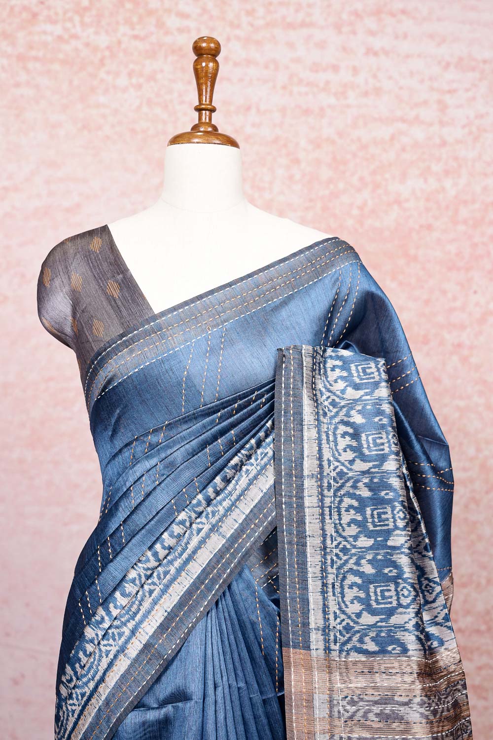 Peacock Blue Semi Tussar Saree