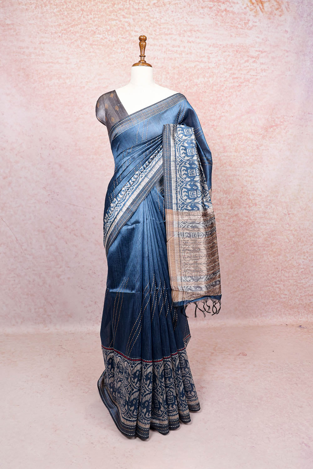 Peacock Blue Semi Tussar Saree
