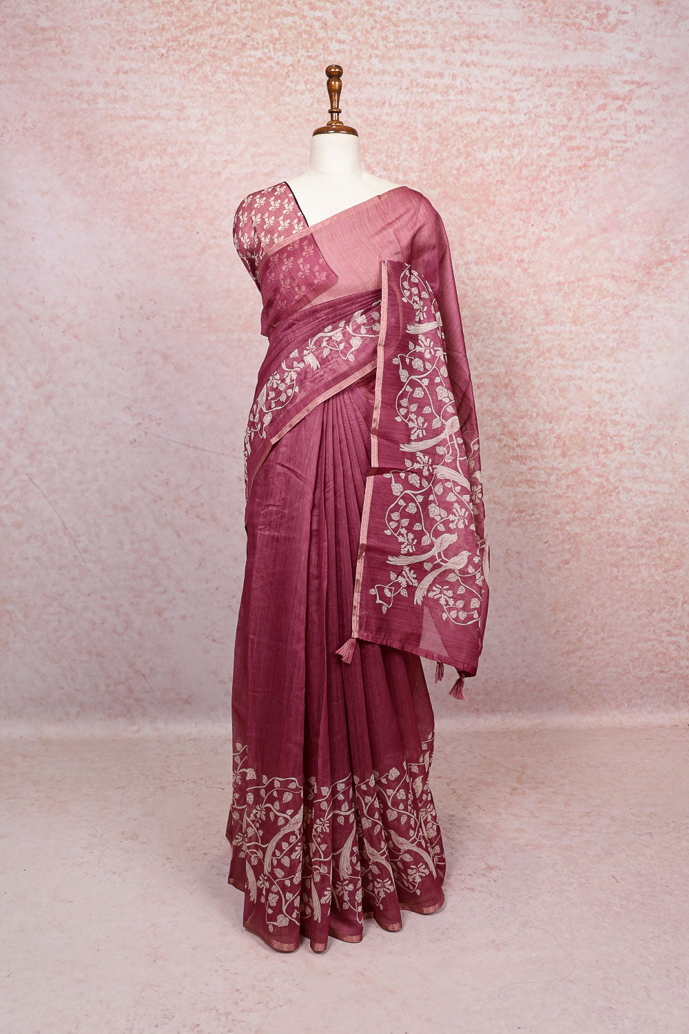 Onion Pink Semi Tussar Saree