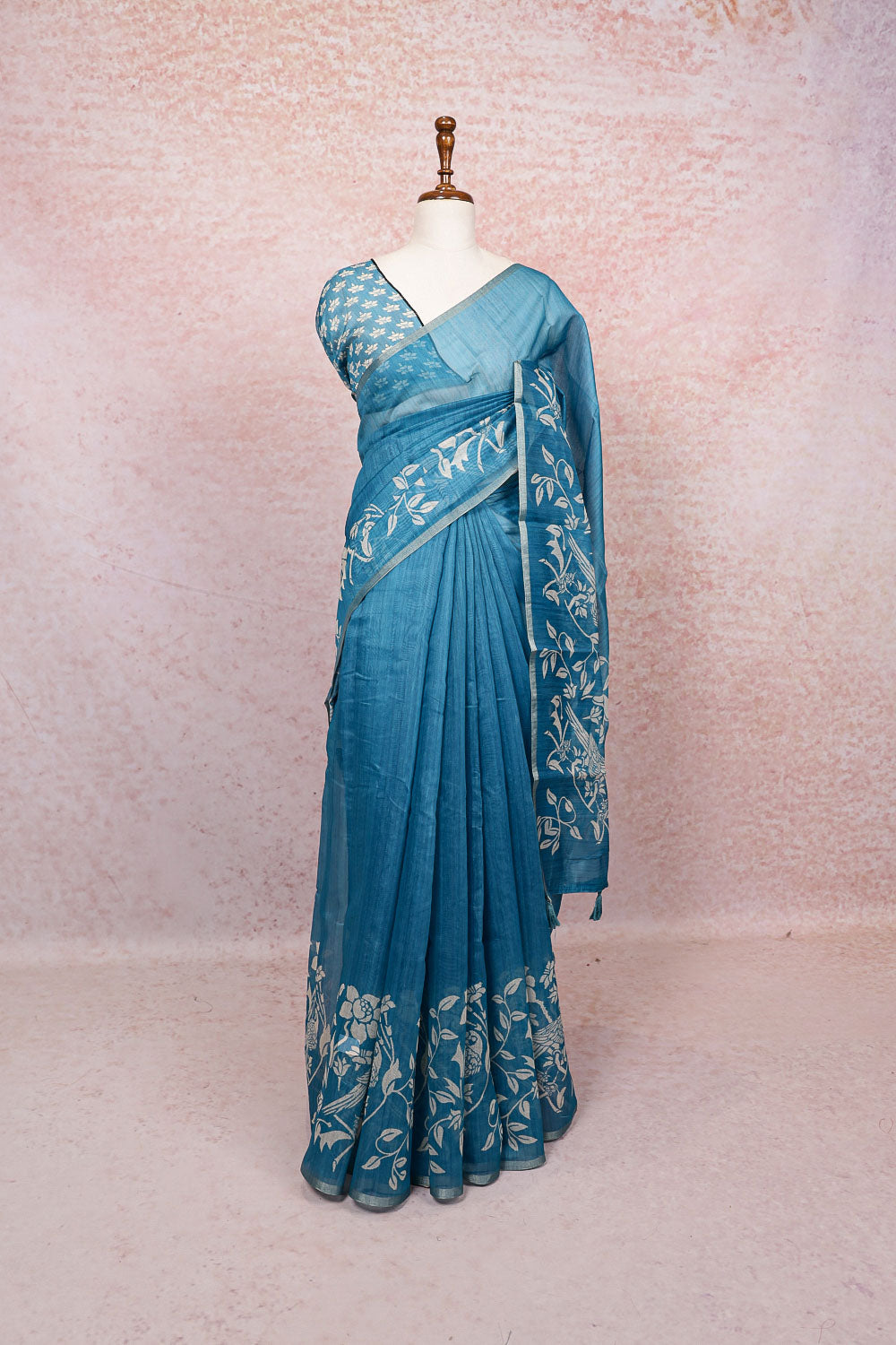 Blue Semi Tussar Saree