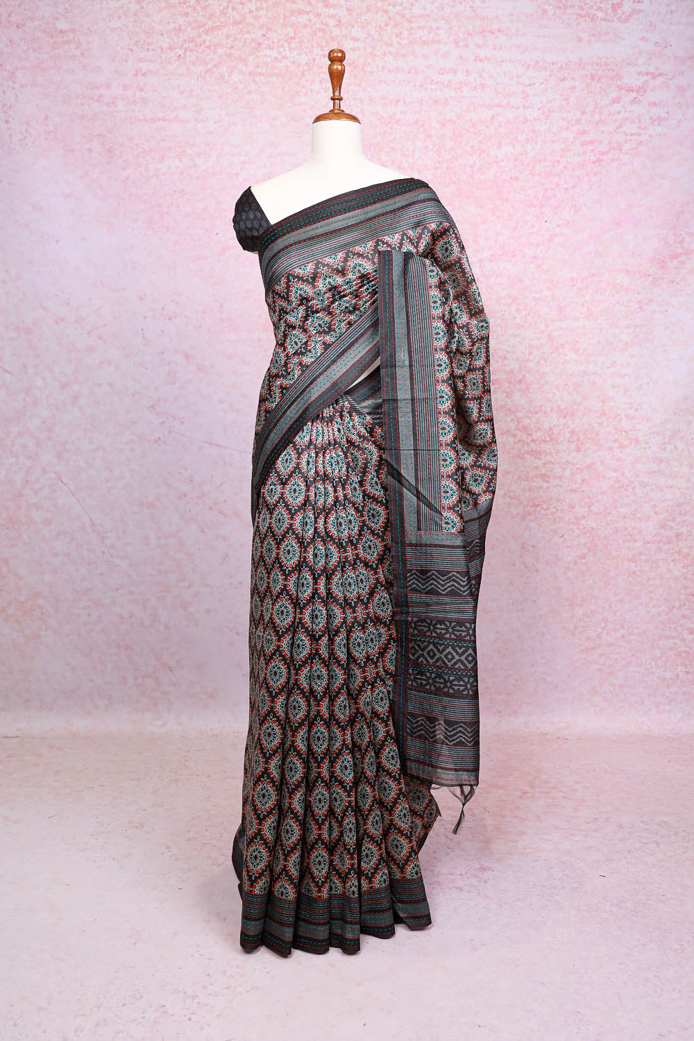 Black Semi Tussar Saree - Seematti