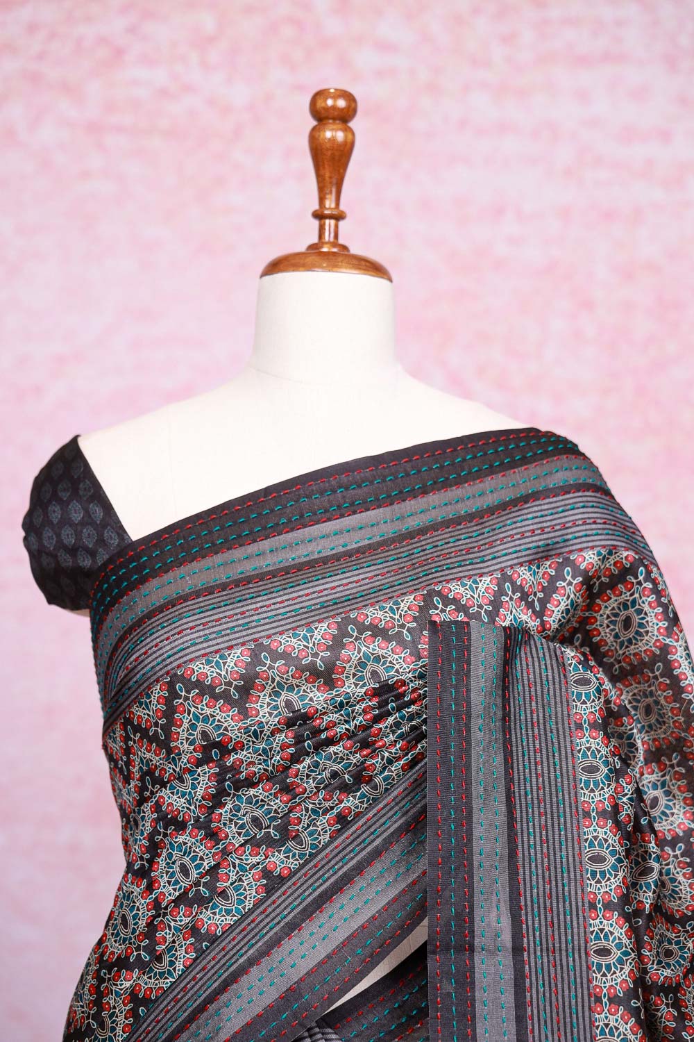 Black Semi Tussar Saree - Seematti