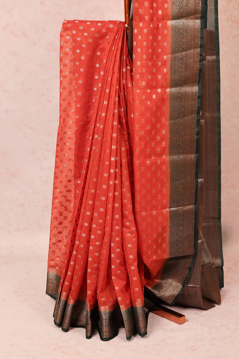 Orange Semi Banarasi Saree