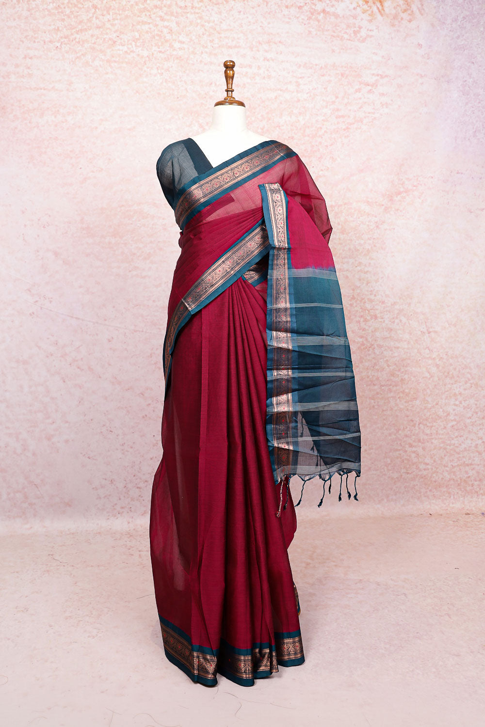 Maroon Cotton Saree